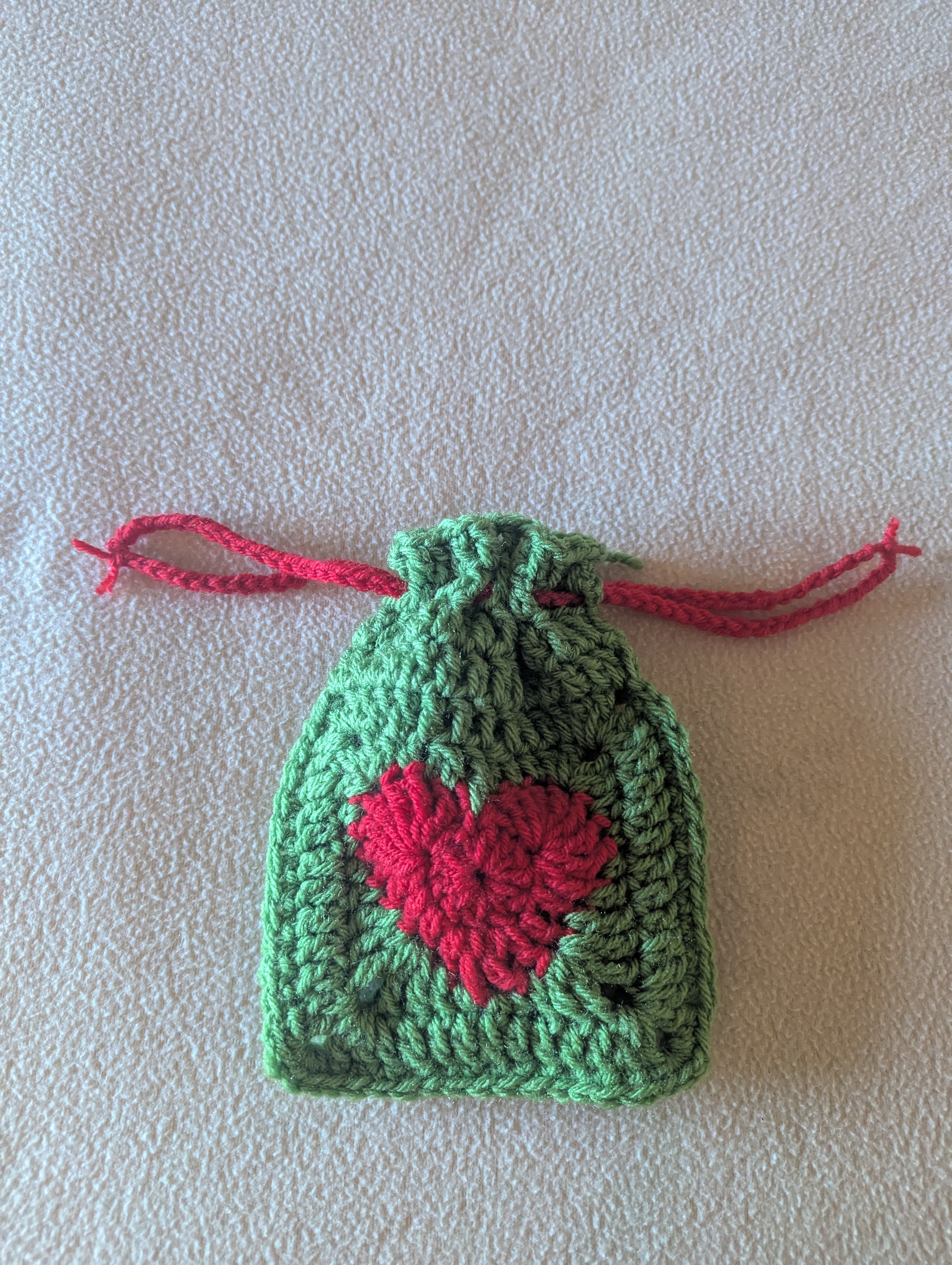 Granny Square Heart Drawstring Bag
